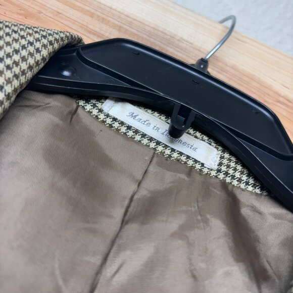 Lauren Ralph Lauren Houndstooth Blazer 46R Brown Tan Silk Wool Blend Coat Jacket - Picture 8 of 14